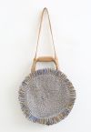 Round Tasseled Straw Crossbody Bag