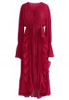 Breezy Ruffle Asymmetric Pleated Chiffon Maxi Dress in Red