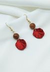 Red Petal Beaded Drop Earrings