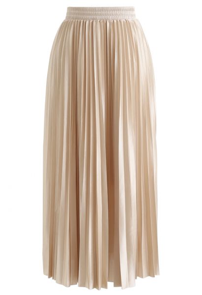 Full Pleated Midi Skirt in Champagne