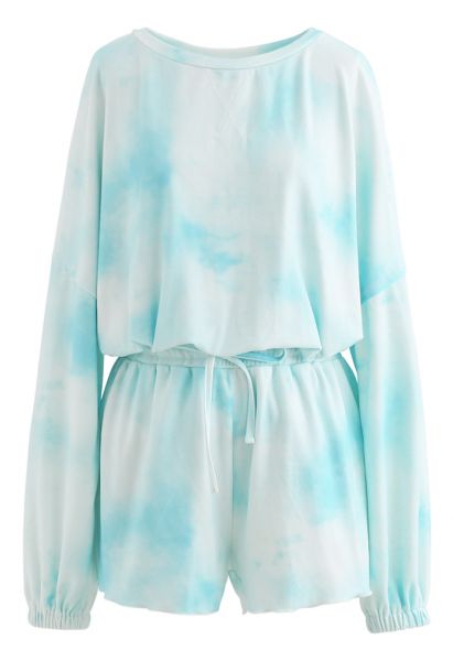 Blue Tie Dye Loose Sweatshirt and Shorts Set