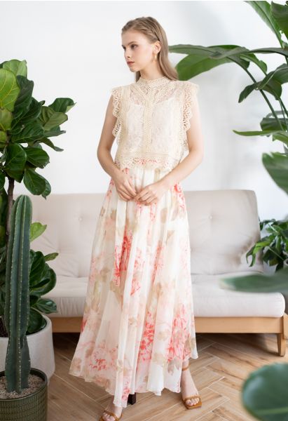 Brilliant Floral Watercolor Maxi Skirt