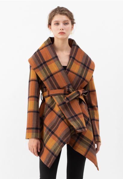 Plaid Pattern Rabato Coat in Caramel