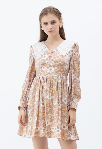 Luxury Bloom Tiered Collar Buttoned Dress