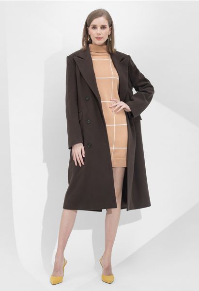 Timeless Trendy Double-Breasted Longline Coat in Brown