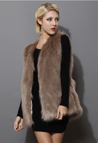 Mid-Length Brown Faux Fur Vest