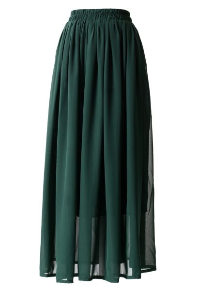 Darkgreen Pleated Maxi Skirt 