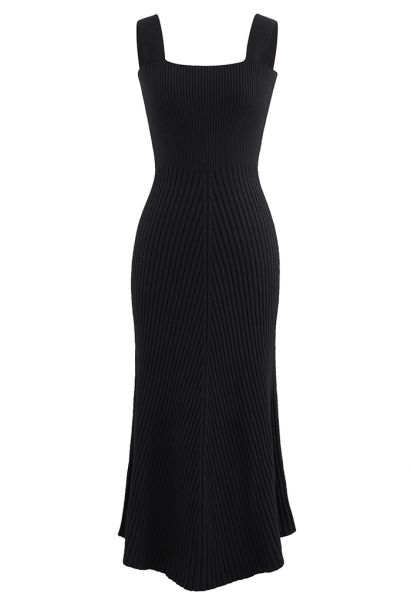 Slender Soft Knit Cami Dress in Black