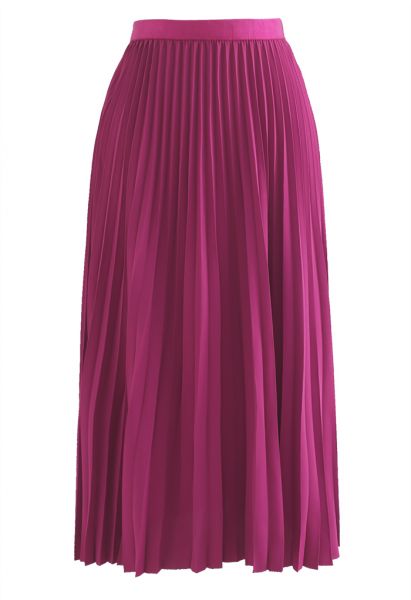 Simplicity Pleated Midi Skirt in Magenta