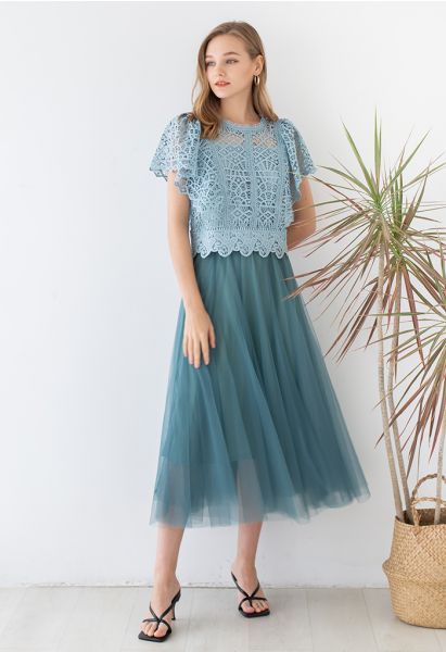 My Secret Garden Tulle Maxi Skirt in Turquoise