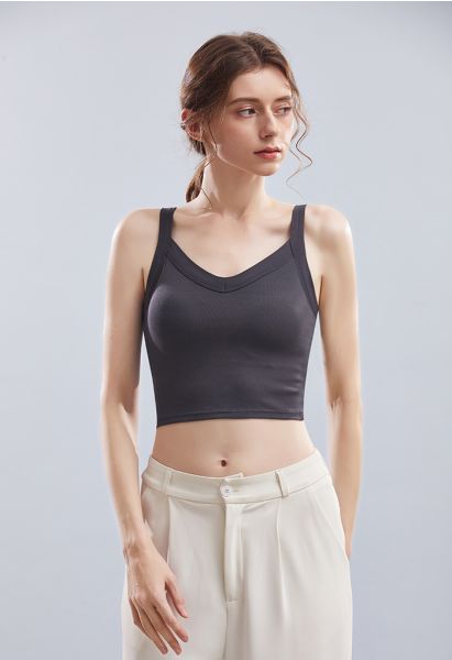 Soft V-Neck Crop Tank Top in Smoke