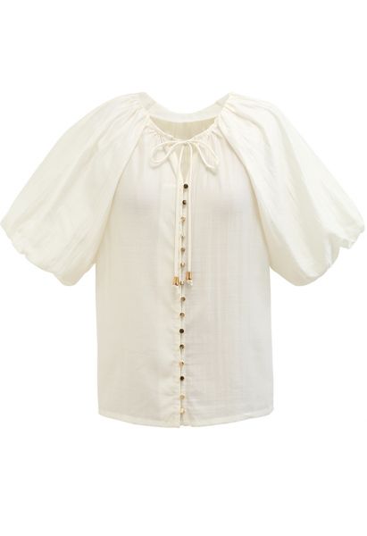 Button Down Bubble Sleeve Top in Ivory