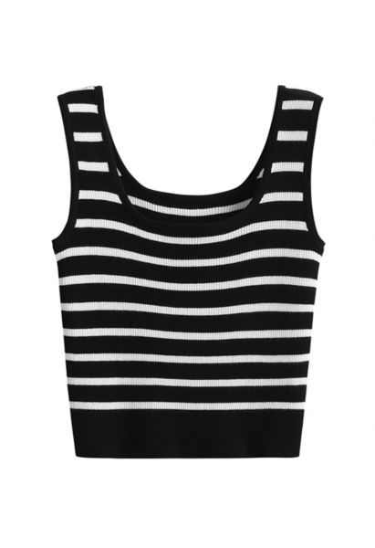 Striped Knit Crop Tank Top in Black