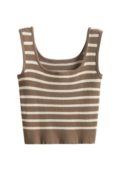 Striped Knit Crop Tank Top in Brown