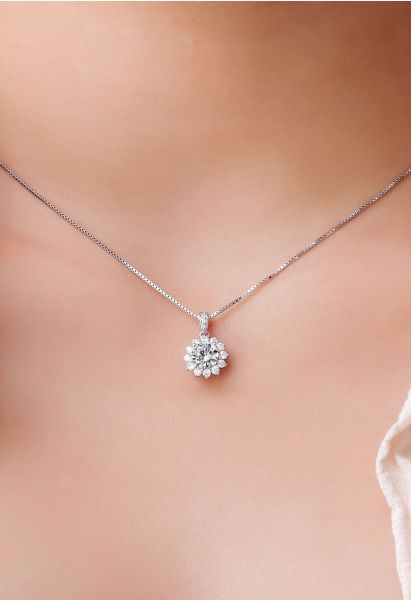 Blooming Floral Halo Moissanite Diamond Necklace