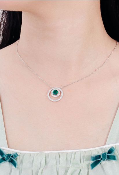 Double Circle Emerald Gem Necklace