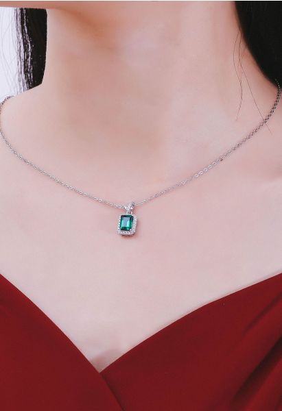 V-Shape Diamond Emerald Gem Necklace