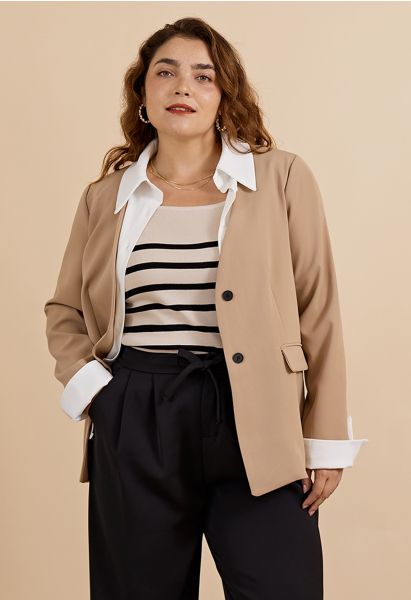 Sleek Fake Two-Piece Blazer in Tan