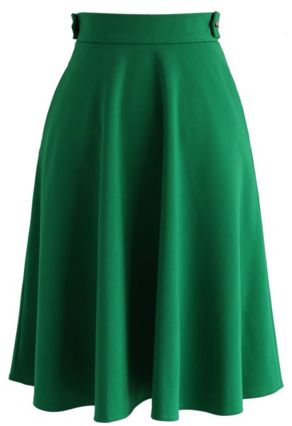 Basic Full A-line Skirt in Emerald Green