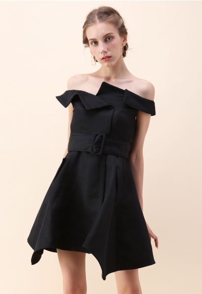 Asymmetric Beauty Off-Shoulder Dress in Black