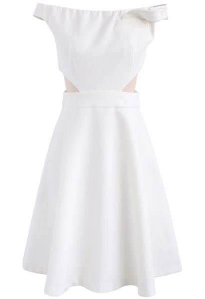 Keep on Dancing Off-Shoulder Dress in White 