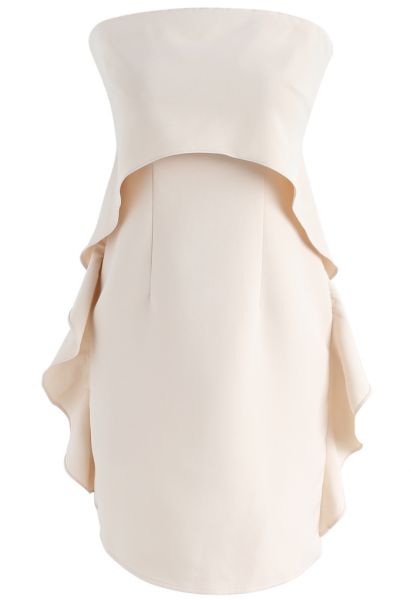 Simplified Elegance Ruffle Strapless Dress in Cream 