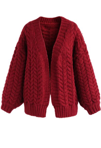 Nice to Knit You Chunky Cardigan in Red