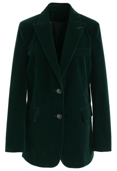 Noble Chic Velvet Blazer in Dark Green