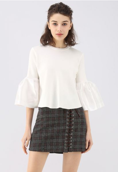 The Noblest Bell Sleeves Crop Sweater in White