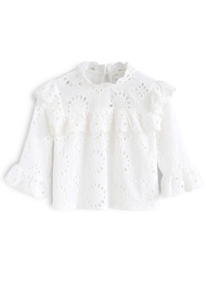 Find My Youth Eyelet Embroidered Top in White For Kids