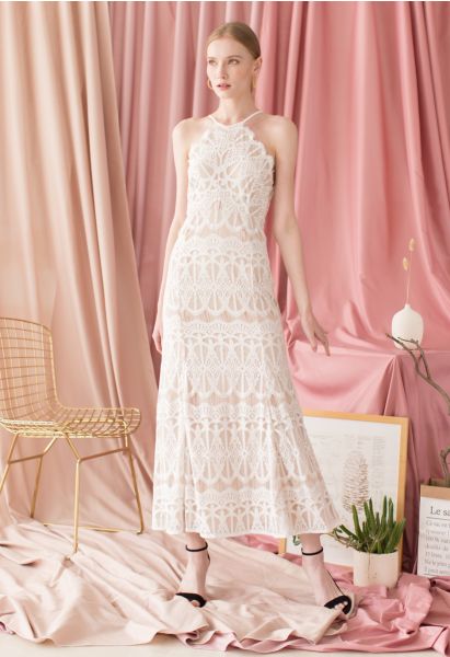 Captivate All Eyes Halter Neck Lace Maxi Dress