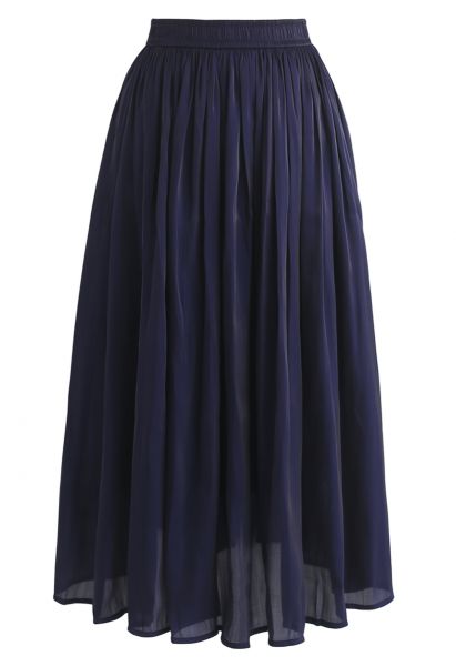 Sleek Beauties Pleated Midi Skirt in Navy