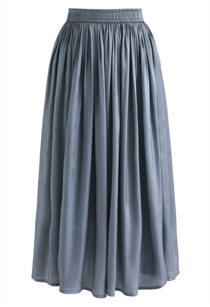 Sleek Beauties Pleated Midi Skirt in Dusty Blue 