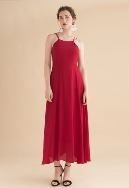 Gorgeous Movement Cross Back Maxi Dress in Red