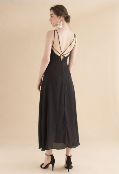 Gorgeous Movement Cross Back Maxi Dress in Black