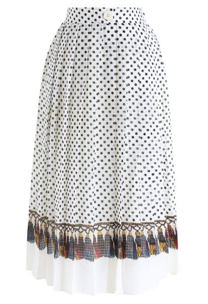 Love Yourself Pleated Dots Midi Skirt in Cream 