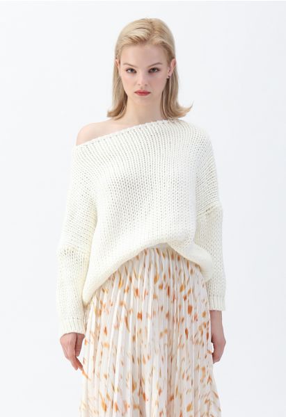 The Other Side of Chunky Hand Knit Sweater in White 