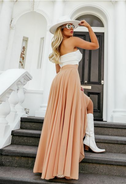 Timeless Favorite Chiffon Maxi Skirt in Light Tan