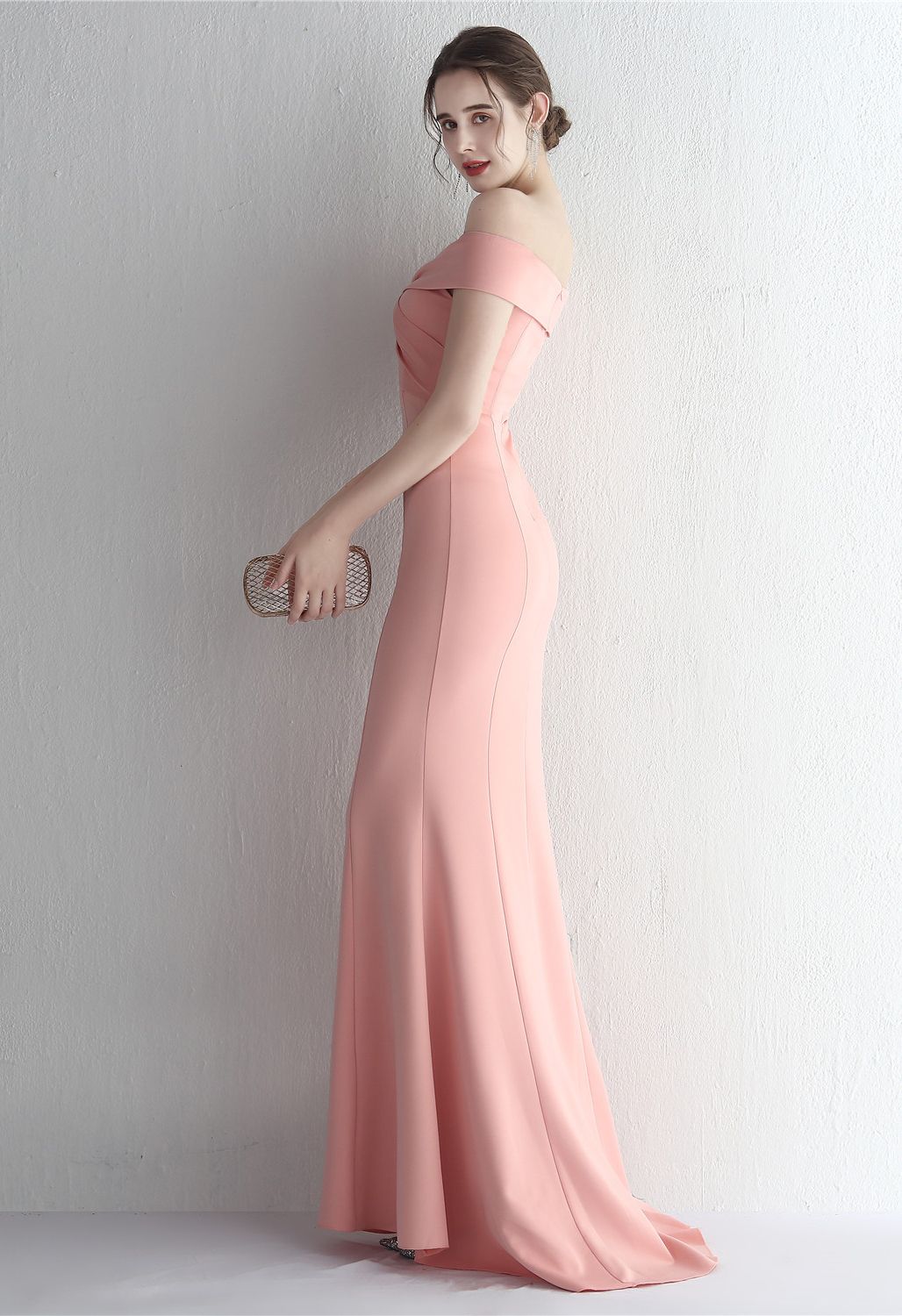 Twist Front Off-Shoulder Gown in Pink