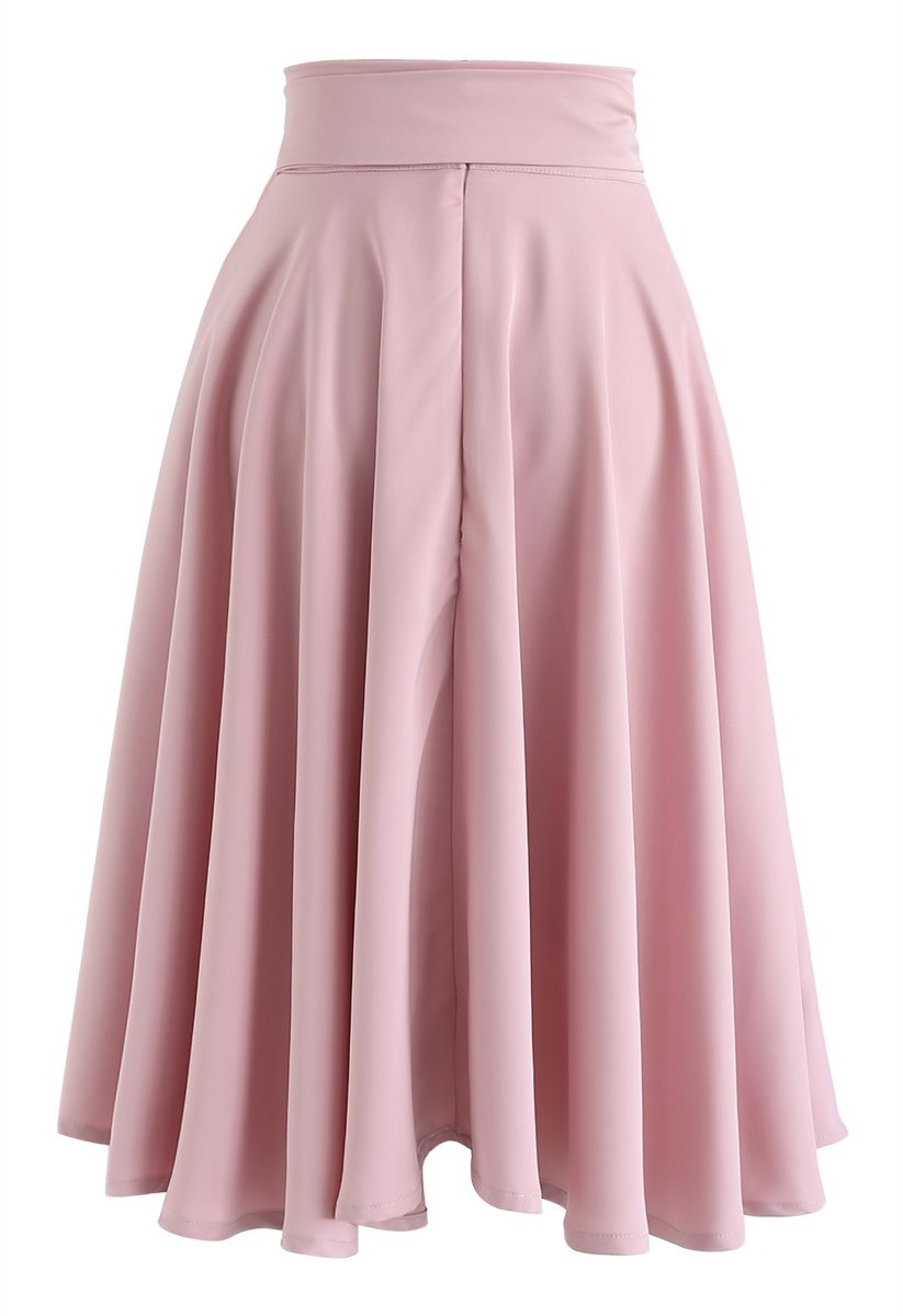 Flare Hem Bowknot Waist Midi Skirt in Pink