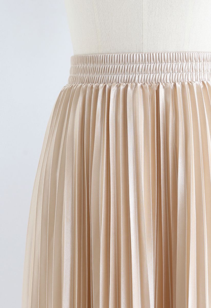 Full Pleated Midi Skirt in Champagne