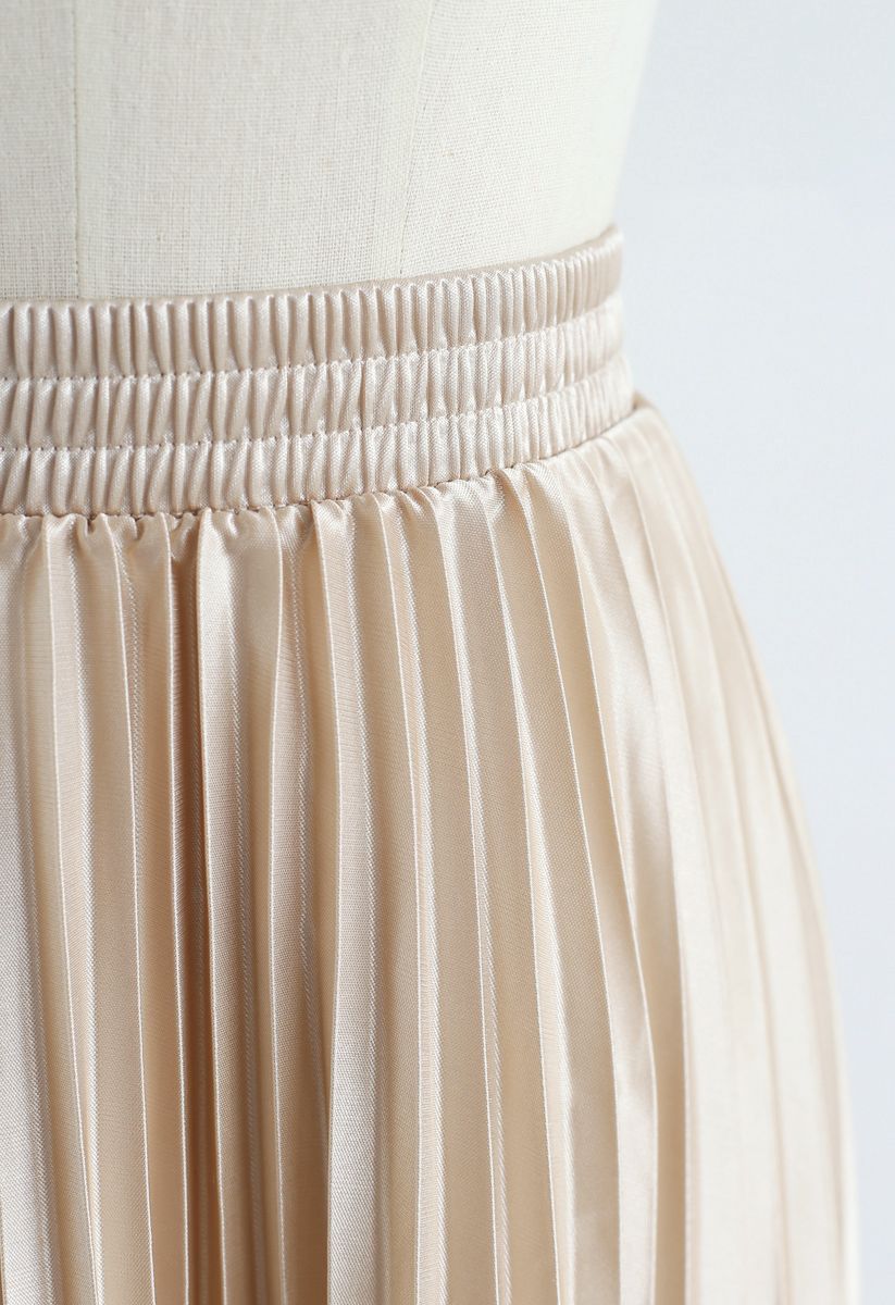 Full Pleated Midi Skirt in Champagne