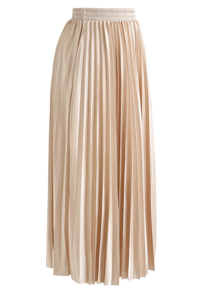 Full Pleated Midi Skirt in Champagne