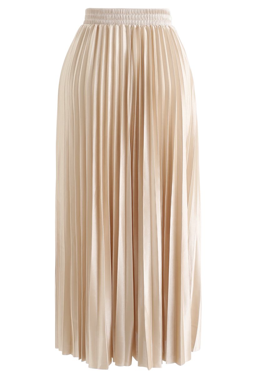 Full Pleated Midi Skirt in Champagne