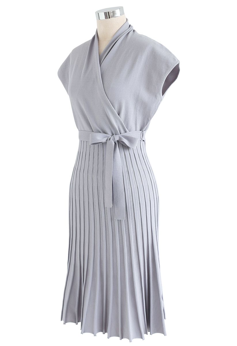 Pleated Sleeveless Wrapped Knit Dress in Lavender