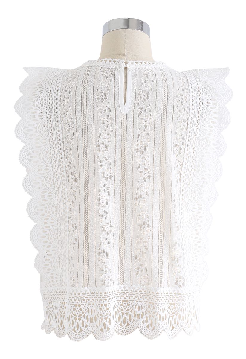 Crochet Trim Sleeveless Lace Top in White