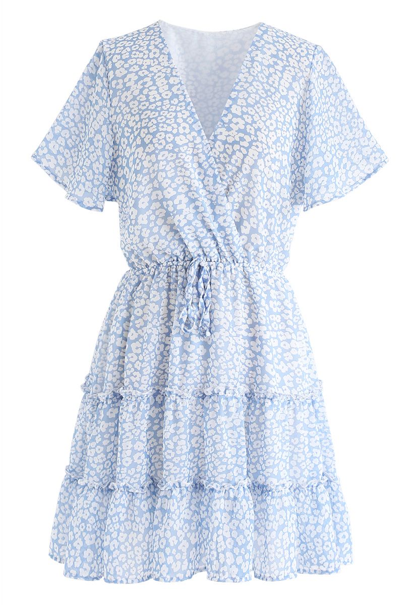 Enchanted Floret Ruffle Wrap Chiffon Dress