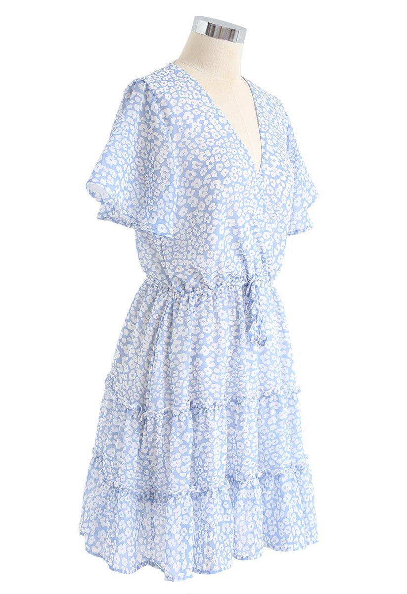 Enchanted Floret Ruffle Wrap Chiffon Dress