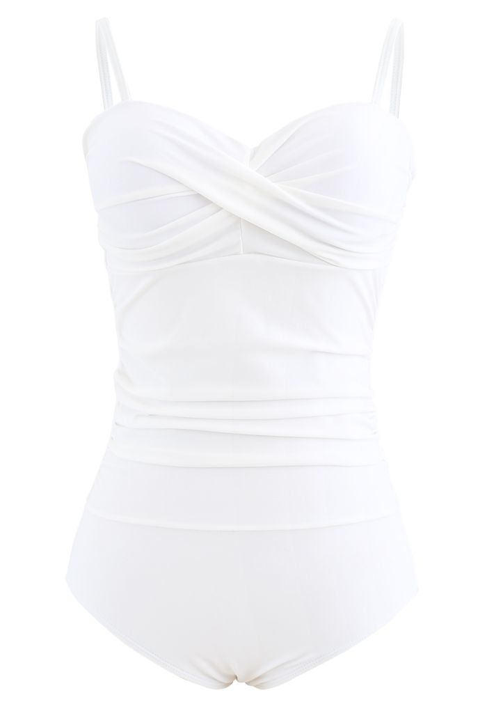 Ruched Design One-Piece Swimsuit in White