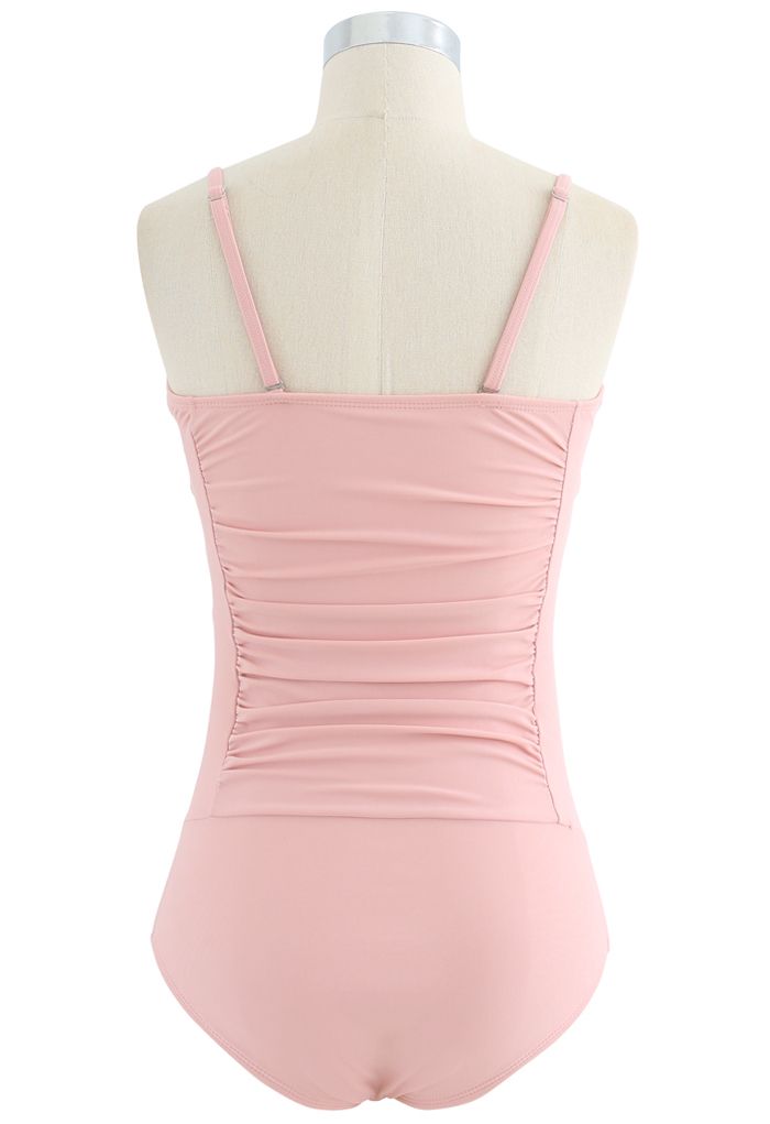 Ruched Design One-Piece Swimsuit in Pink